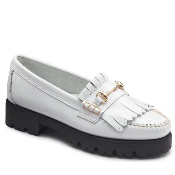 G.H. Bass Women's Lianna Kiltie Lug Loafers White Bit Buckle Fringe Platform 9.5 - Picture 1 of 6